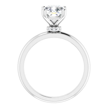 Cushion Cut Low Hidden Halo Solitaire Engagement Ring