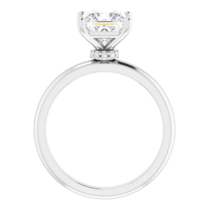 Princess Cut Low Hidden Halo Solitaire Engagement Ring