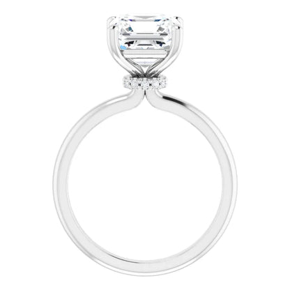 Asscher Cut Low Hidden Halo Solitaire Engagement Ring