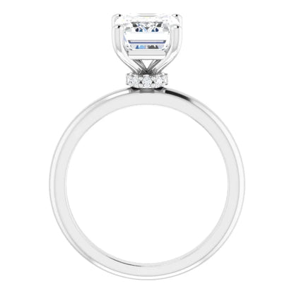 Emerald Cut Low Hidden Halo Solitaire Engagement Ring