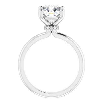 Cushion Cut Low Hidden Halo Solitaire Engagement Ring