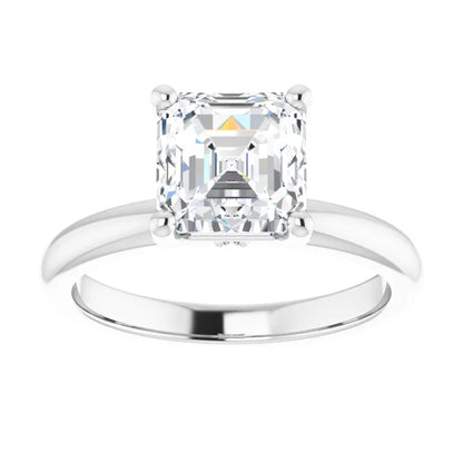 Asscher Cut Low Hidden Halo Solitaire Engagement Ring