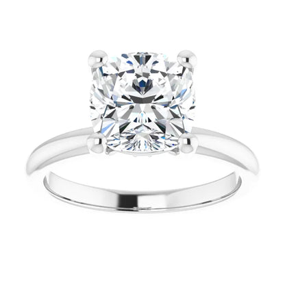 Cushion Cut Low Hidden Halo Solitaire Engagement Ring