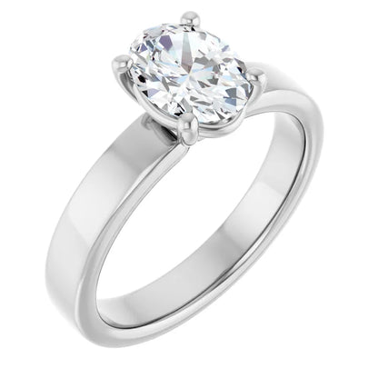 Oval White Gold Wide Band Solitaire Engagement Ring