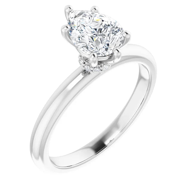Pear Cut White Gold Low Hidden Halo Solitaire Engagement Ring