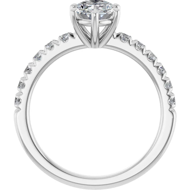 Oval Six Claw Pave White Gold Engagement Ring 
