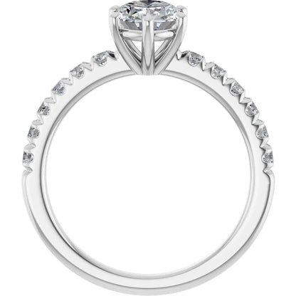 Oval Six Claw Pave White Gold Engagement Ring 