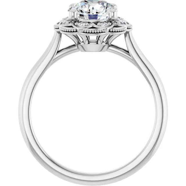 Round Brilliant White Gold Antique Inspired Design Engagement Ring