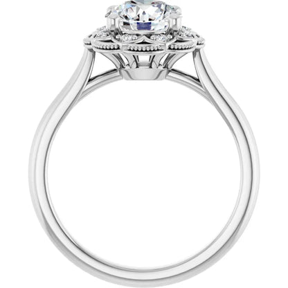 Round Brilliant White Gold Antique Inspired Design Engagement Ring