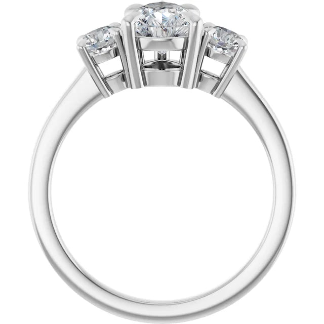 Pear White Gold Tri Stone Lab Diamond Engagement Ring 