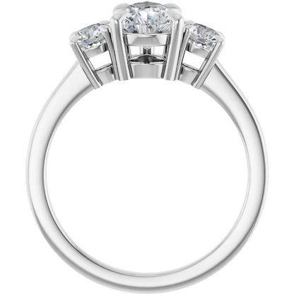 Pear White Gold Tri Stone Lab Diamond Engagement Ring 
