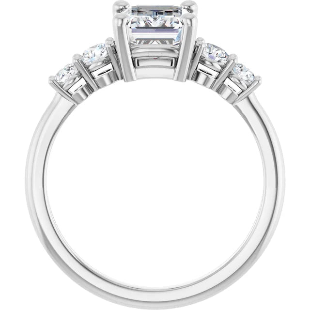 Emerald White Gold Multi Stone Accent Style Engagement Ring