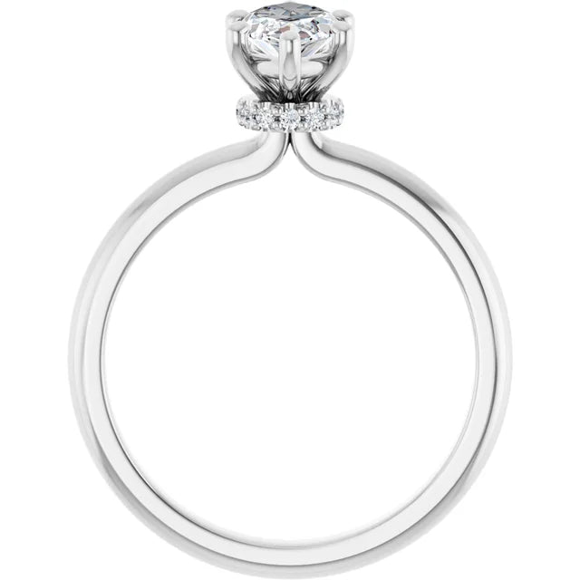 Marquise Cut White Gold Low Hidden Halo Solitaire Engagement Ring
