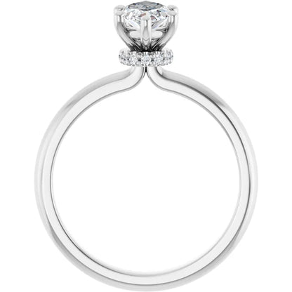 Marquise Cut White Gold Low Hidden Halo Solitaire Engagement Ring