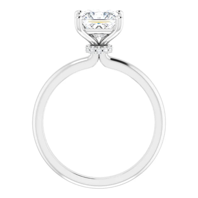 Princess Cut White Gold Low Hidden Halo Solitaire Engagement Ring