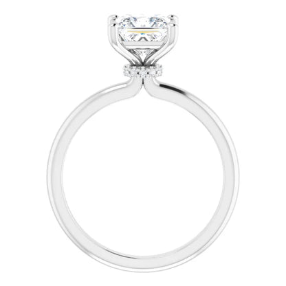 Princess Cut White Gold Low Hidden Halo Solitaire Engagement Ring