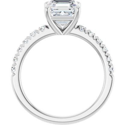 Asscher Four Claw Pave White Gold Engagement Ring 