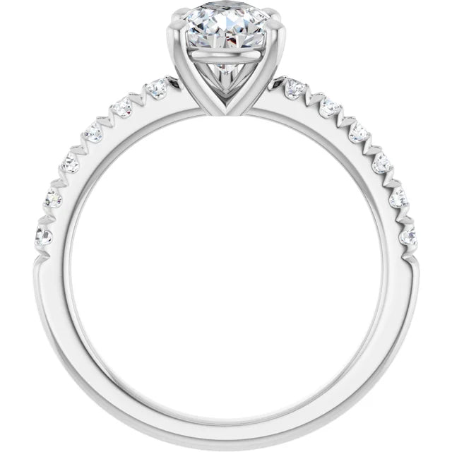 Pear Five Claw Pave White Gold Engagement Ring 