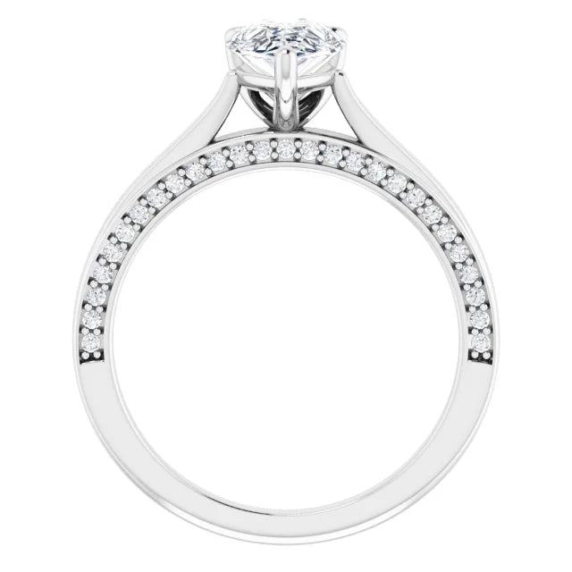 Pear White Gold Solitaire & Hidden Diamond Band Engagement Ring