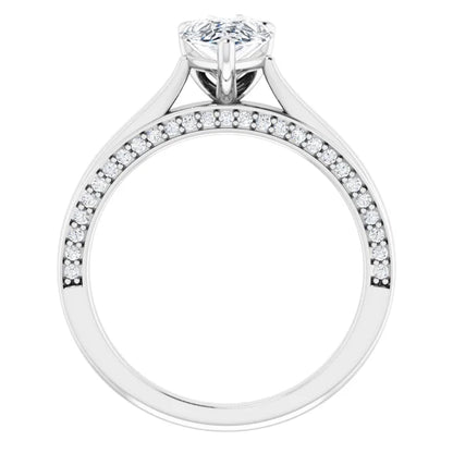 Pear White Gold Solitaire & Hidden Diamond Band Engagement Ring