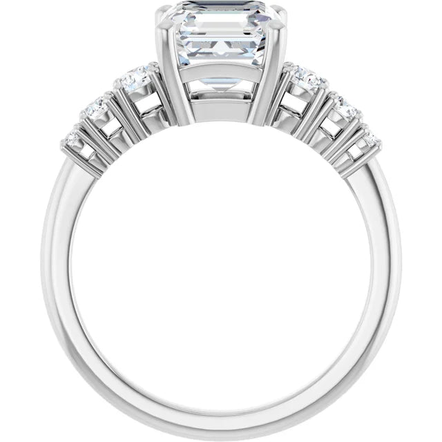 Asscher White Gold Multi Stone Accent Style Engagement Ring