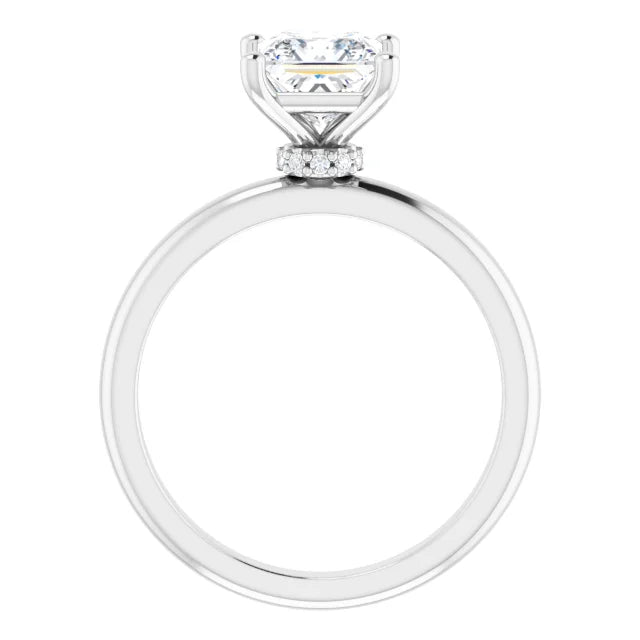 Princess Cut White Gold Low Hidden Halo Solitaire Engagement Ring