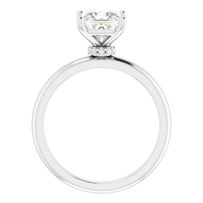 Princess Cut White Gold Low Hidden Halo Solitaire Engagement Ring