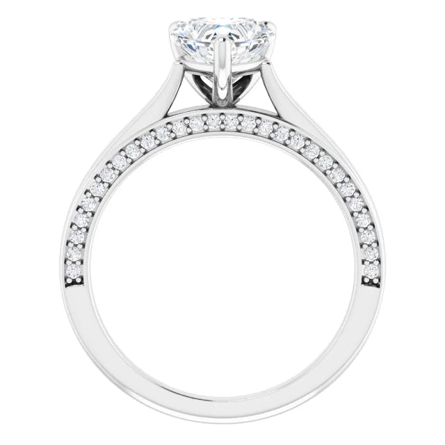 Heart White Gold Solitaire & Hidden Diamond Band Engagement Ring