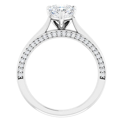 Heart White Gold Solitaire & Hidden Diamond Band Engagement Ring