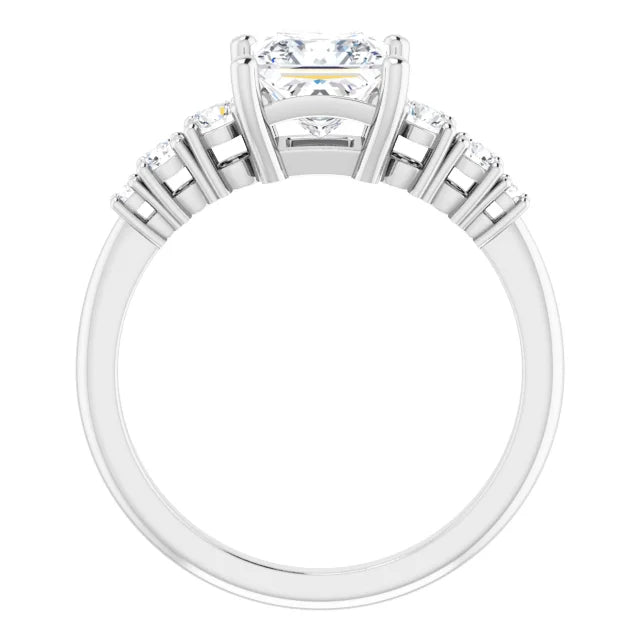 Princess White Gold Multi Stone Accent Style Engagement Ring