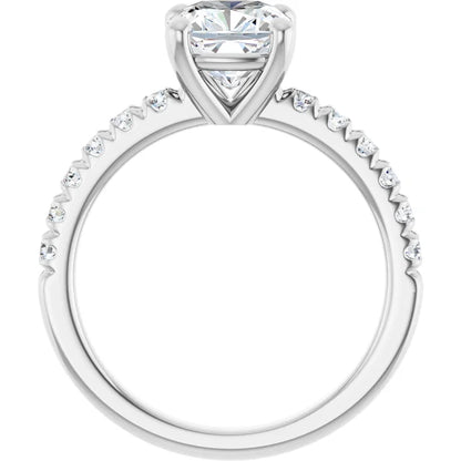 Cushion Four Claw Pave White Gold Engagement Ring 