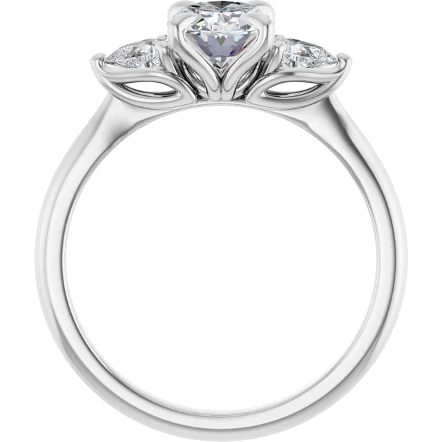 Oval White Gold Tri -Stone Style Pear Accent Engagement Ring