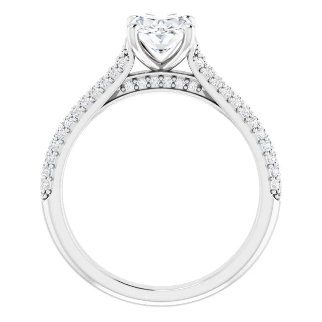 Oval White Gold Pave Lab Diamond Engagement Ring 