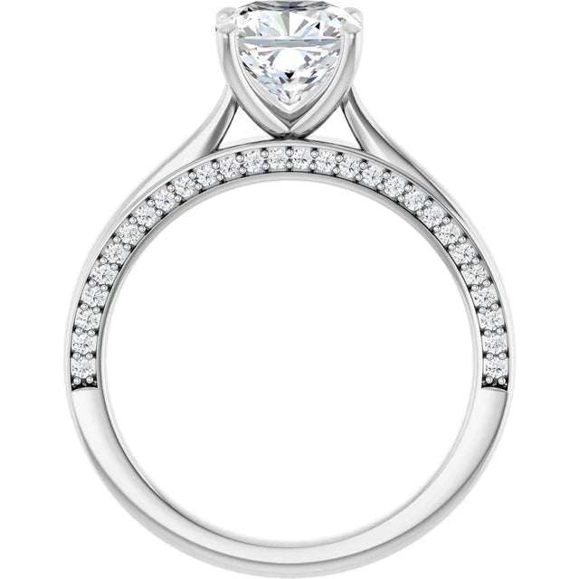 Cushion White Gold Solitaire & Hidden Diamond Band Engagement Ring