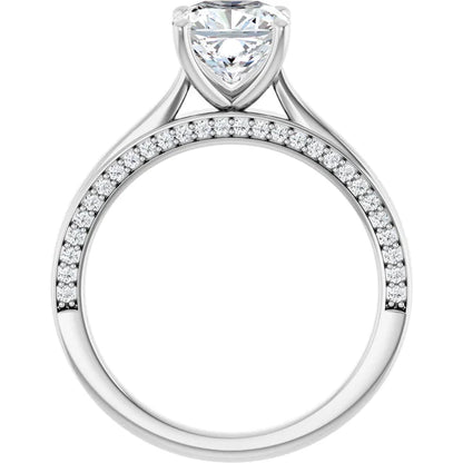 Cushion White Gold Solitaire & Hidden Diamond Band Engagement Ring