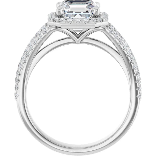 Asscher White Gold Halo Style Engagement Ring