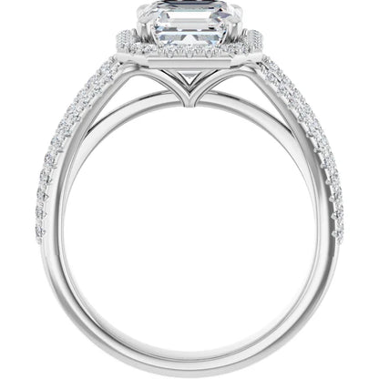 Asscher White Gold Halo Style Engagement Ring