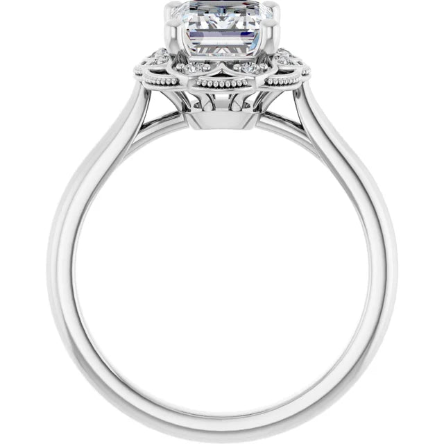 Emerald White Gold Antique Inspired Design Engagement Ring