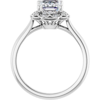 Emerald White Gold Antique Inspired Design Engagement Ring