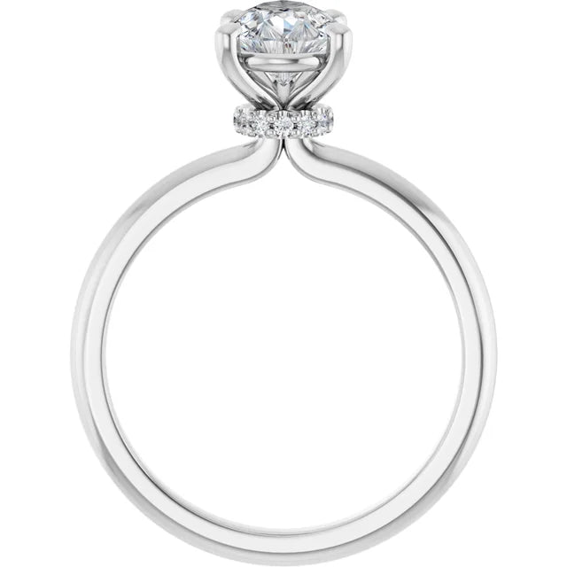 Pear Cut White Gold Low Hidden Halo Solitaire Engagement Ring