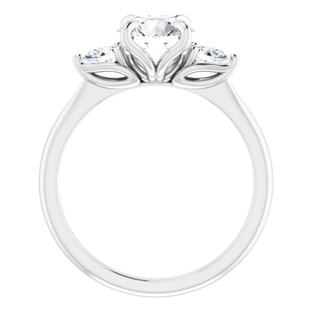 Round Brilliant White Gold Tri -Stone Style Pear Accent Engagement Ring