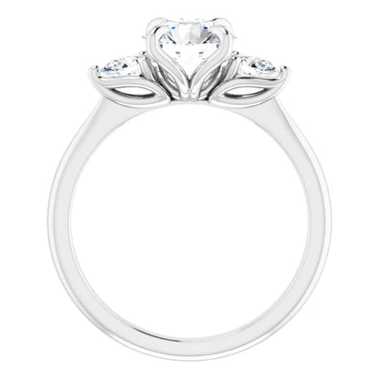 Round Brilliant White Gold Tri -Stone Style Pear Accent Engagement Ring