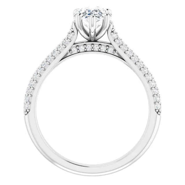 Pear White Gold Pave Lab Diamond Engagement Ring 