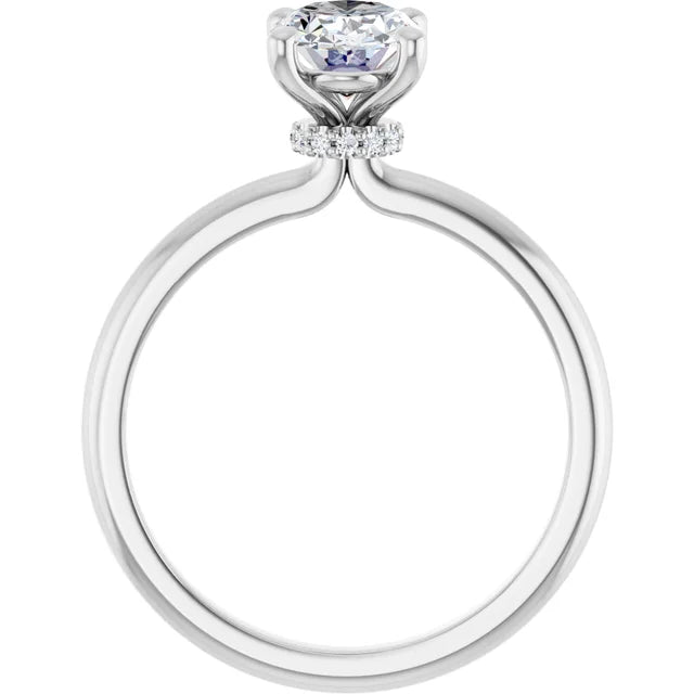 Oval Cut White Gold Low Hidden Halo Solitaire Engagement Ring