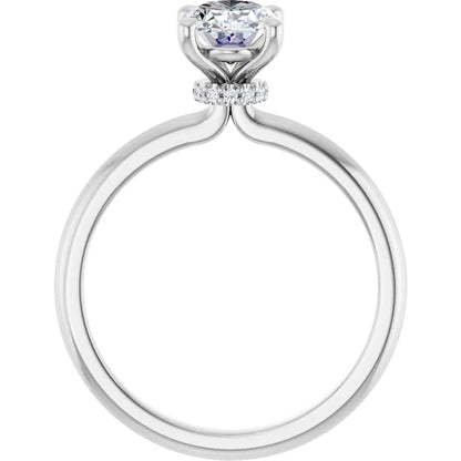 Oval Cut White Gold Low Hidden Halo Solitaire Engagement Ring