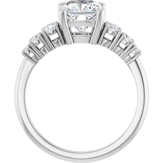 Cushion White Gold Multi Stone Accent Style Engagement Ring