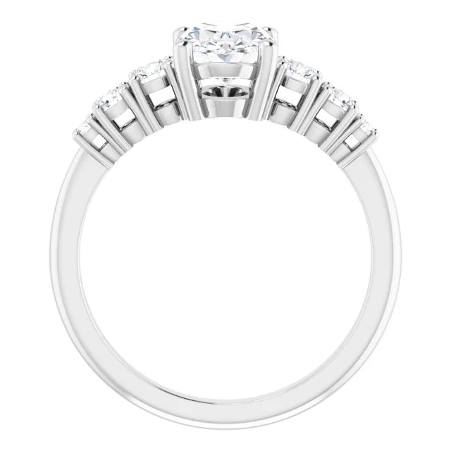 Oval White Gold Multi Stone Accent Style Engagement Ring