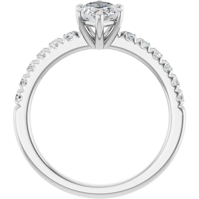 Marquise Six Claw Pave White Gold Engagement Ring 