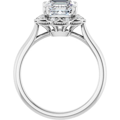 Asscher White Gold Antique Inspired Design Engagement Ring