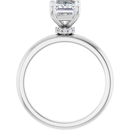 Emerald Cut White Gold Low Hidden Halo Solitaire Engagement Ring